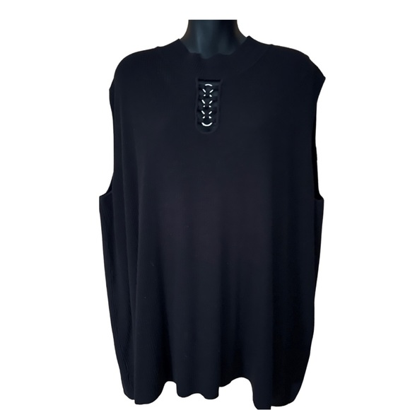 SZ 5X SLEEVELESS BLACK KNIT TOP WITH SILVER ACCENTS AND RUFFLED COLLAR - Picture 2 of 8